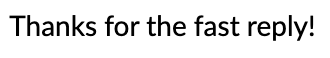 Email from a user: "Thanks for the fast reply!"